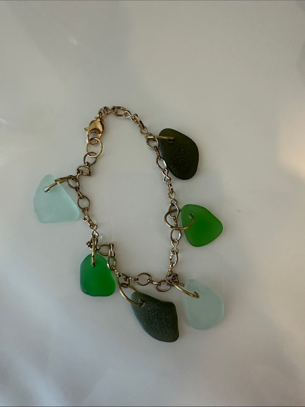 Sea Glass Charm Bracelet - Green & Aqua